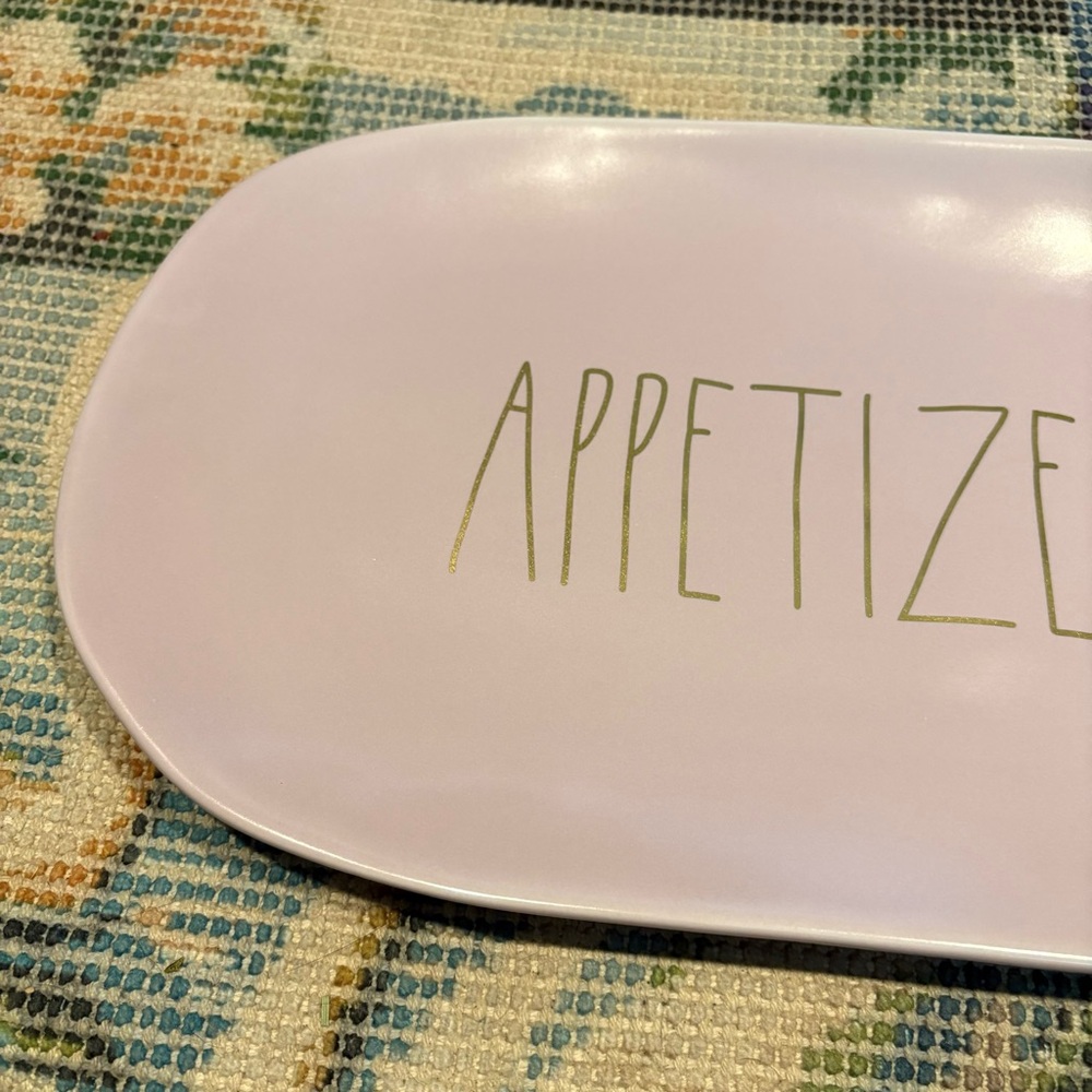 Rae Dunn NEW Lavender Purple Appetizers Platter Tray NWOT Gold Lettering Serving - Picture 3 of 6